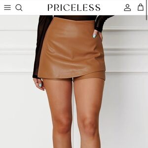 NWT Shop Priceless Faux Leather Mini Skort in Camel Brown